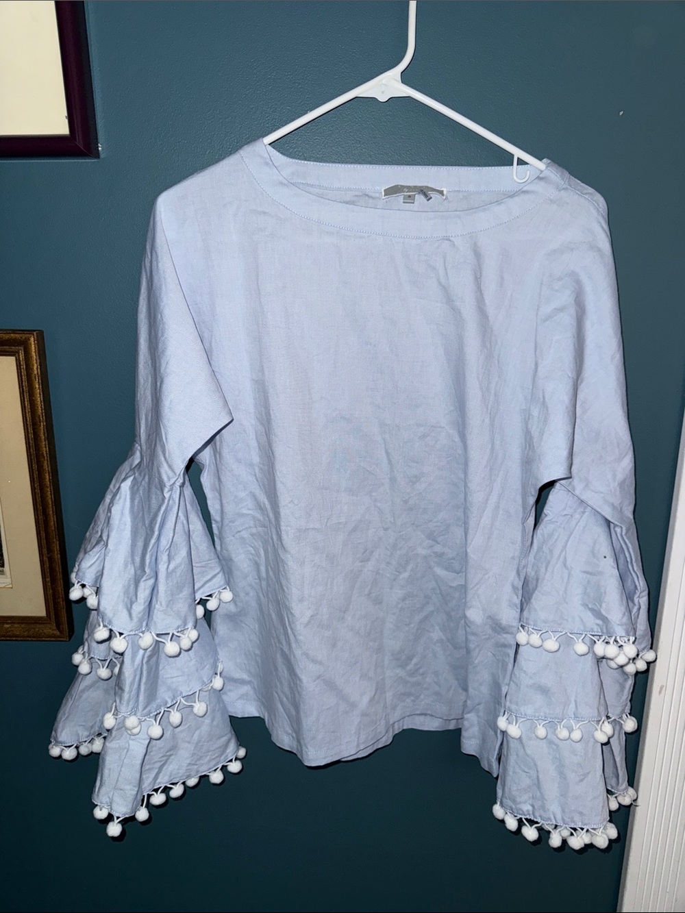 Sioni  Pom-Pom Bell Sleeve Blouse